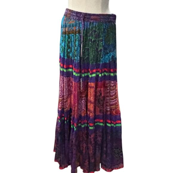 SILVER STREAM Cotton Long Bohemian Flamenco Gypsy Hippie Tiered Maxi Skirt - Picture 1 of 8